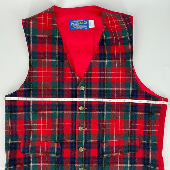 Vintage Pendleton Wool Vest Red and Green Waistcoat Lined Plaid Size 44 - Picture 4 of 8